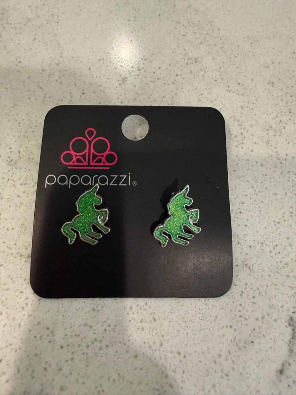 paparazzi Green Glitter Unicorn Stud Earrings
